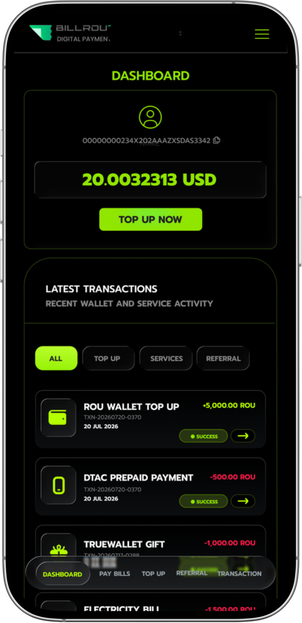 BILLROUTINE MOBILE DASHBOARD